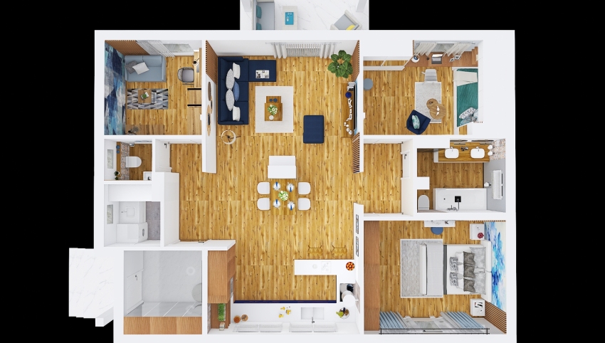 apartment in navy blue 3d design picture 112.83
