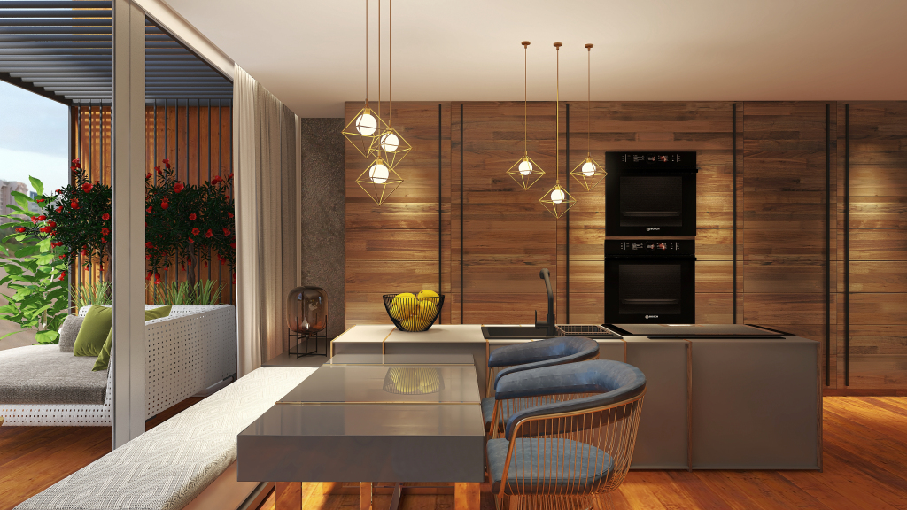 Costal Mediterranean StyleOther Scandinavian EarthyTones WoodTones Beige ColorScemeOther Grey Living and Dining Room 3d design renderings