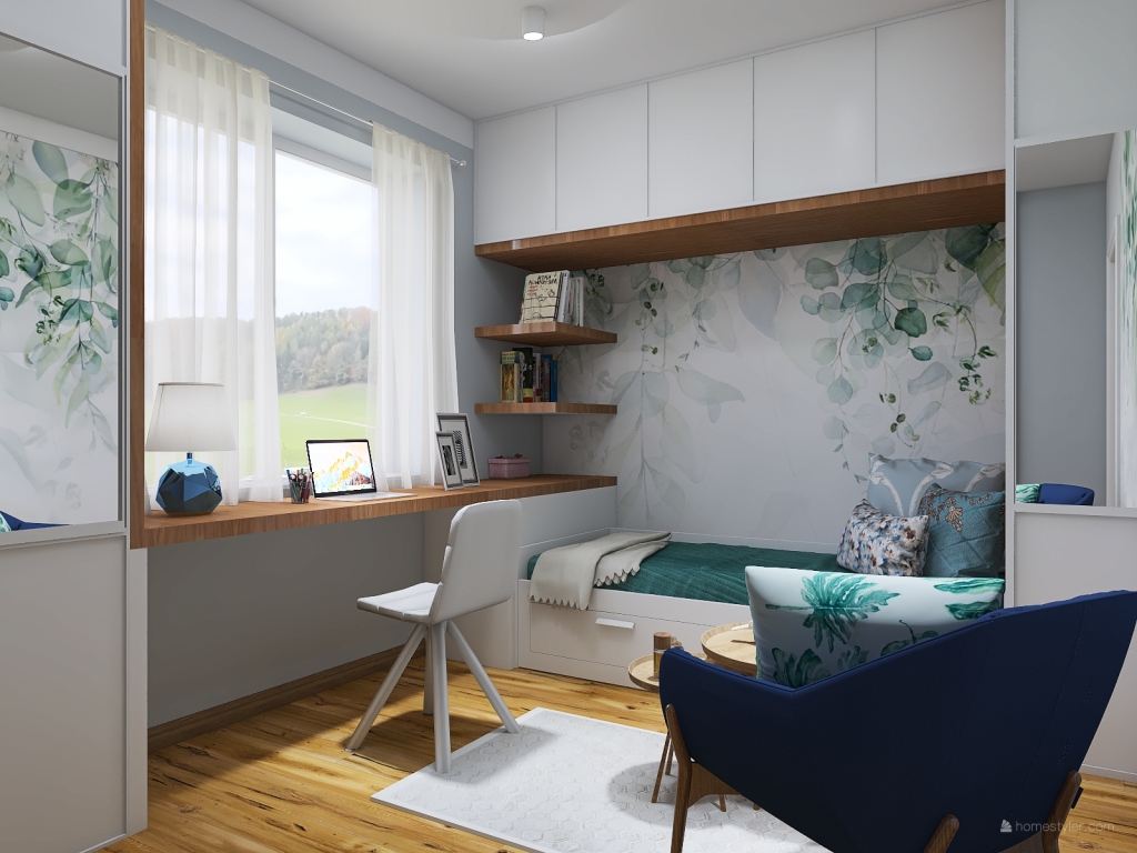 apartment in navy blue 3d design renderings