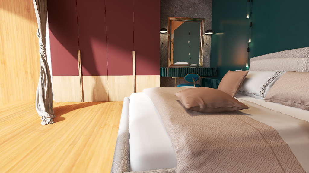 Costal Mediterranean StyleOther Scandinavian EarthyTones WoodTones Beige ColorScemeOther Grey Bedroom 3d design renderings