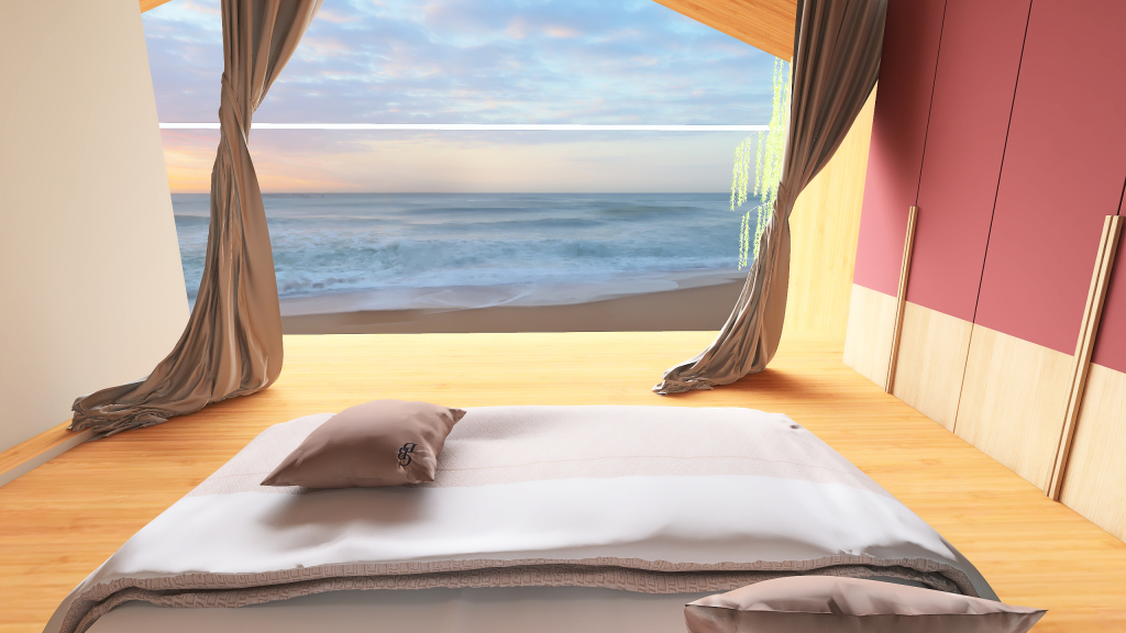 Costal Mediterranean StyleOther Scandinavian EarthyTones WoodTones Beige ColorScemeOther Grey Bedroom 3d design renderings