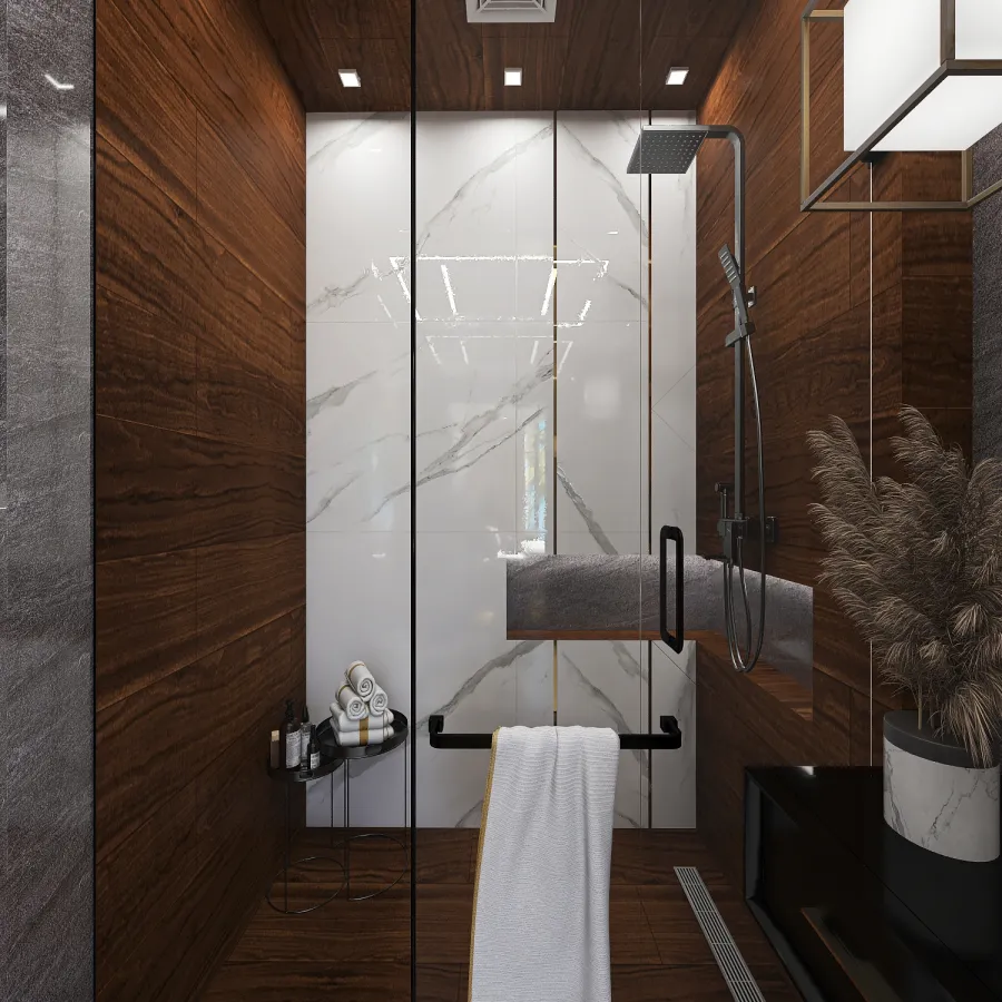 Modern Black White Yellow Bathroom1 3d design renderings