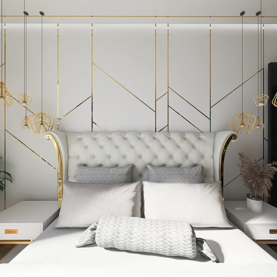 Modern Black White Yellow Master Bedroom 3d design renderings