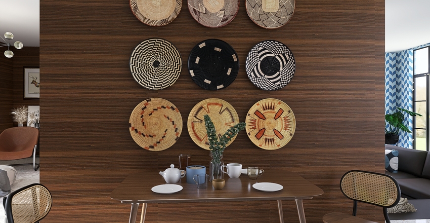 Seventies inspired with sunken living room. Interior Design Render