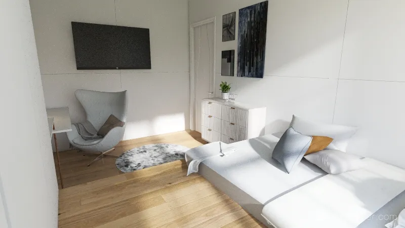 white themed bedroom 3d design renderings