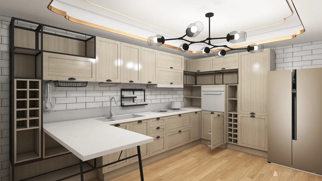 L-Shape Kitchen 3d design renderings