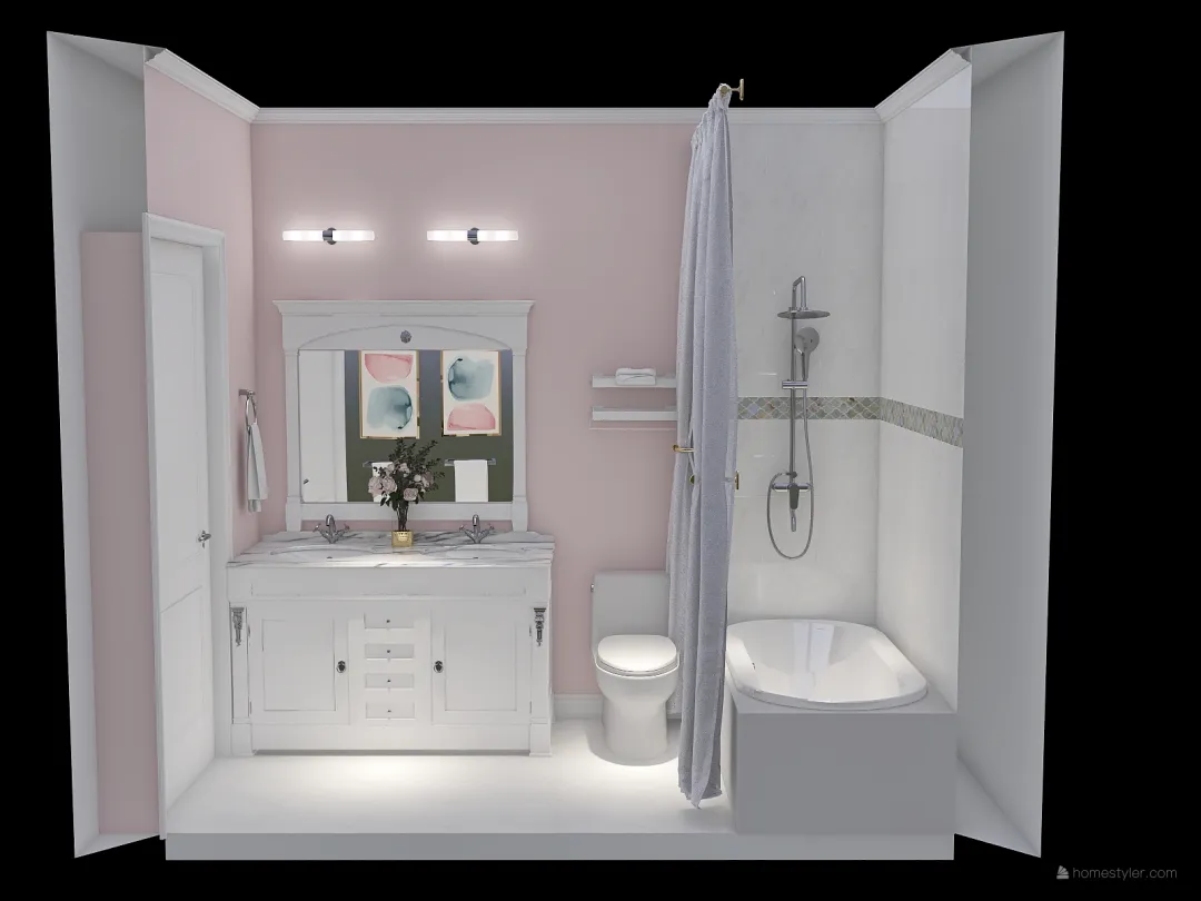 Girls' Double Bathroom 3d design renderings