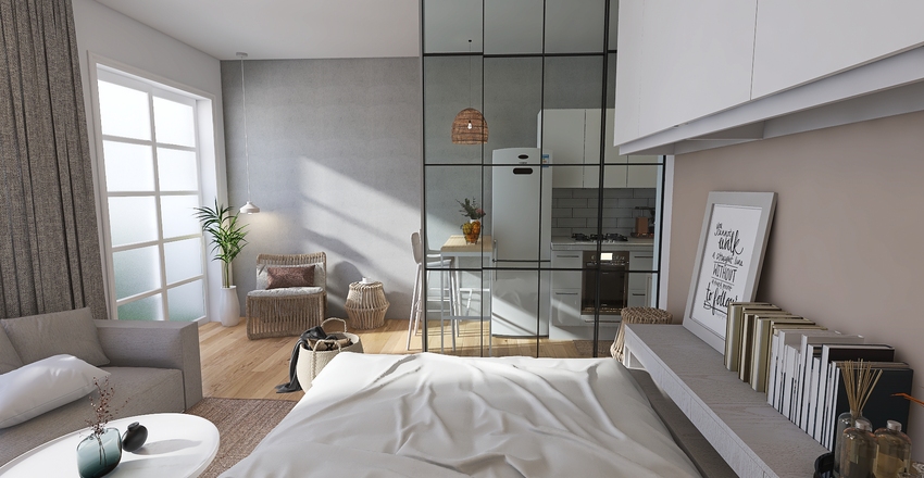 Studio Condo unit in Japandi Style Interior Design Render