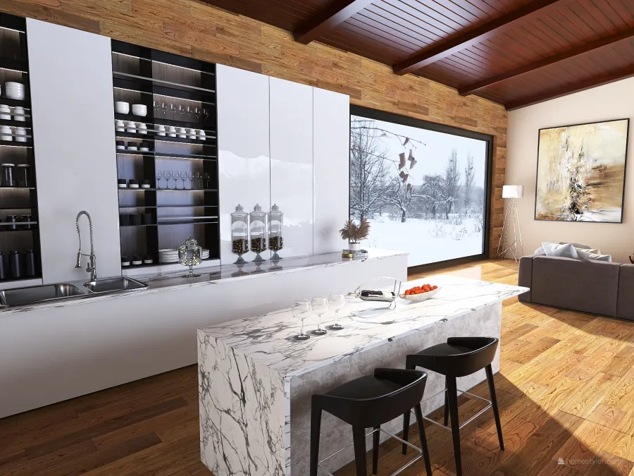House in the snow 3d design renderings
