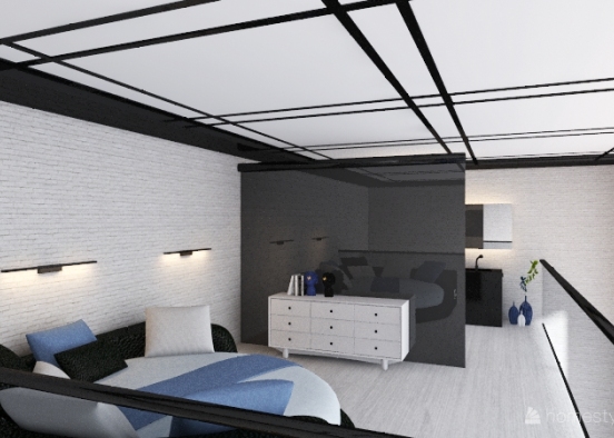 loft- blue, black and white Design Rendering