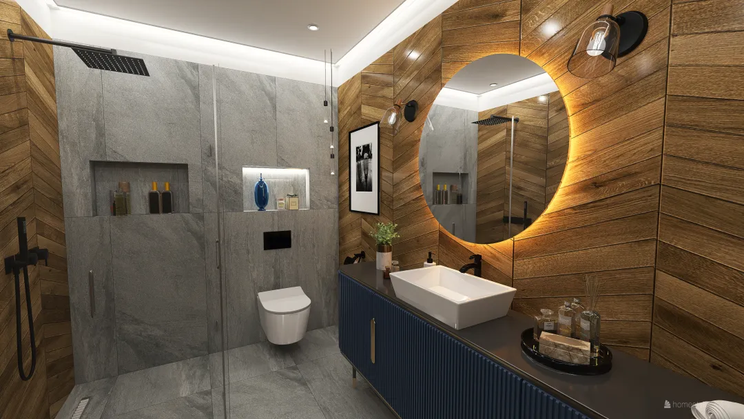 Wood and black in modern flat 3d design renderings