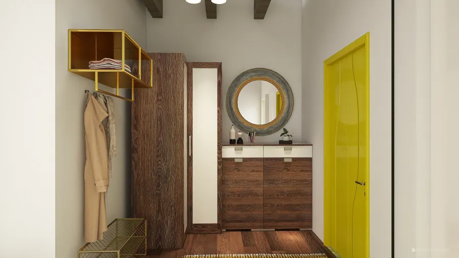 Modern Rustic Yellow WoodTones White Hallway 3d design renderings