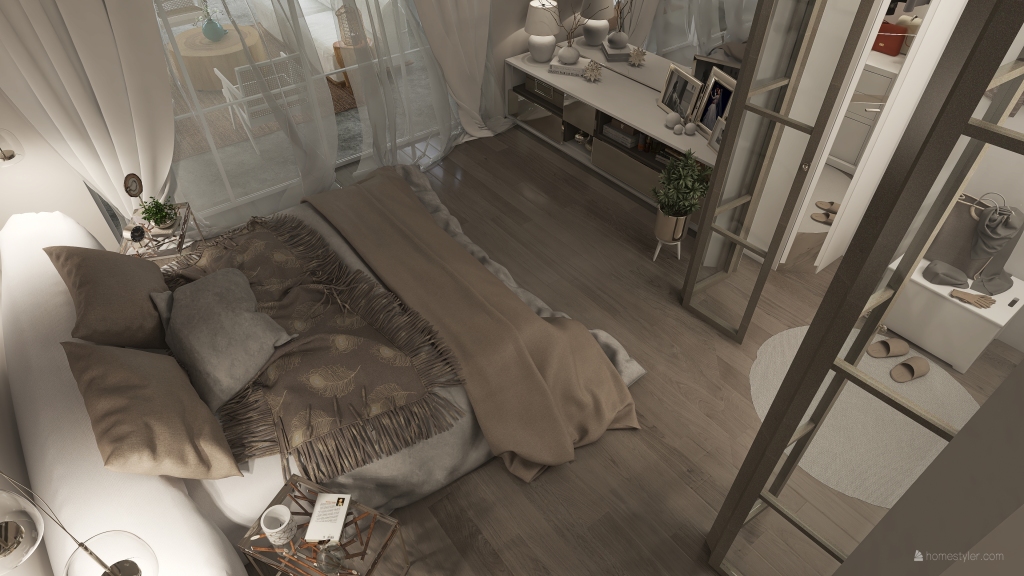 Bauhaus Contemporary Beige Grey EarthyTones Master Bedroom 3d design renderings