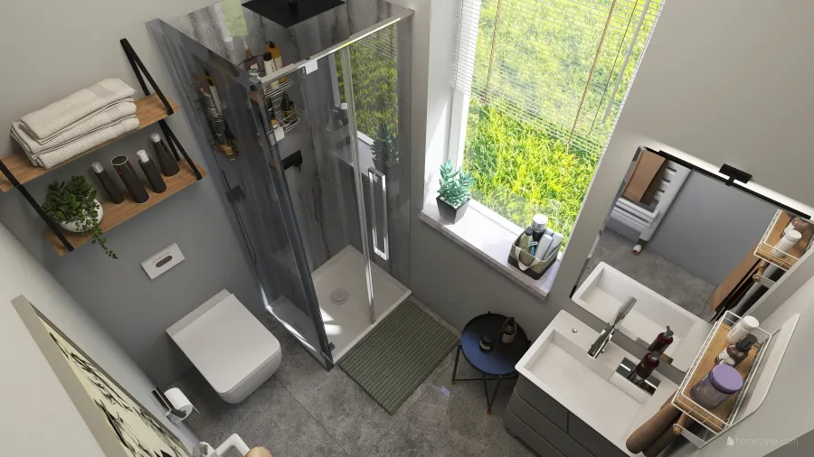 Bauhaus Contemporary Beige Grey EarthyTones Bathroom1 3d design renderings
