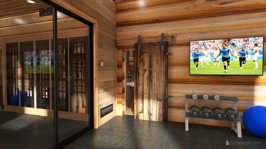 Farmhouse Rustic WoodTones Black Master Bath (U) / Gym (l) 3d design renderings