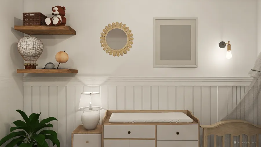 Farmhouse Bohemian WabiSabi WoodTones White EarthyTones Bedroom4 3d design renderings