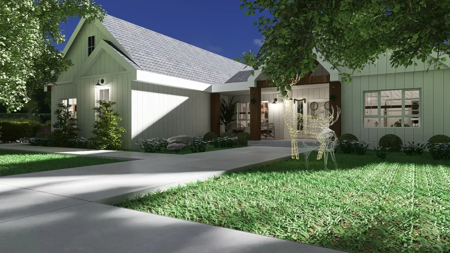 Farmhouse Bohemian WabiSabi WoodTones White EarthyTones porch 3d design renderings