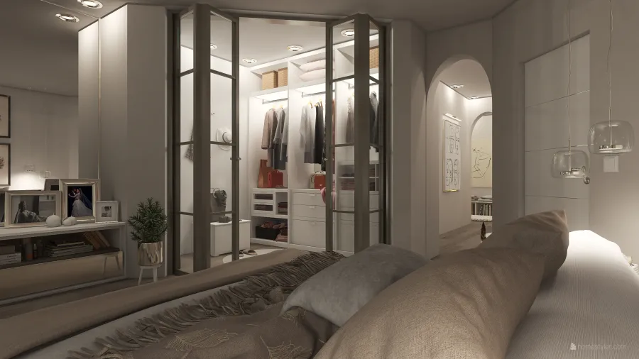 Bauhaus Contemporary Beige Grey EarthyTones Master Bedroom 3d design renderings