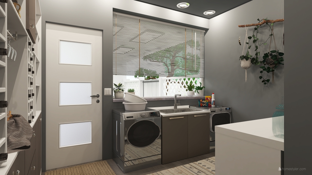Bauhaus Contemporary Beige Grey EarthyTones Laundry Room 3d design renderings
