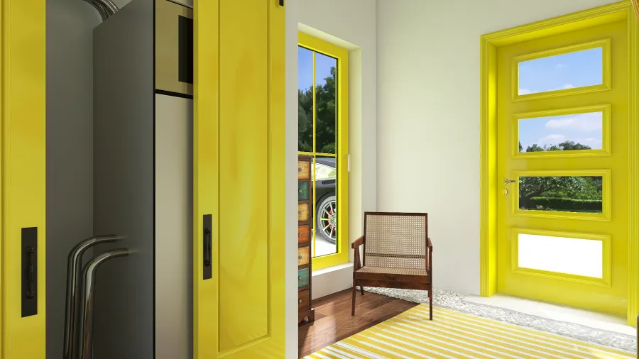Modern Rustic Yellow WoodTones White mudroom 3d design renderings