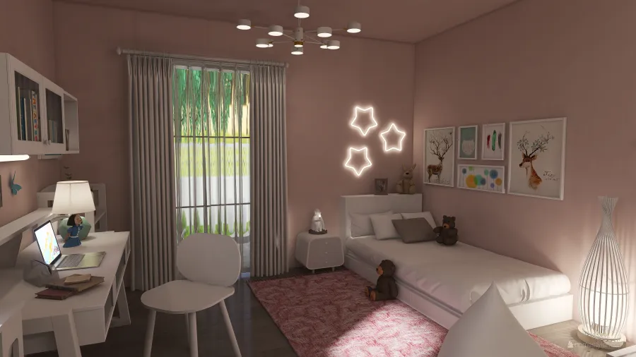 Bauhaus Contemporary Beige Grey EarthyTones Second Bedroom 3d design renderings