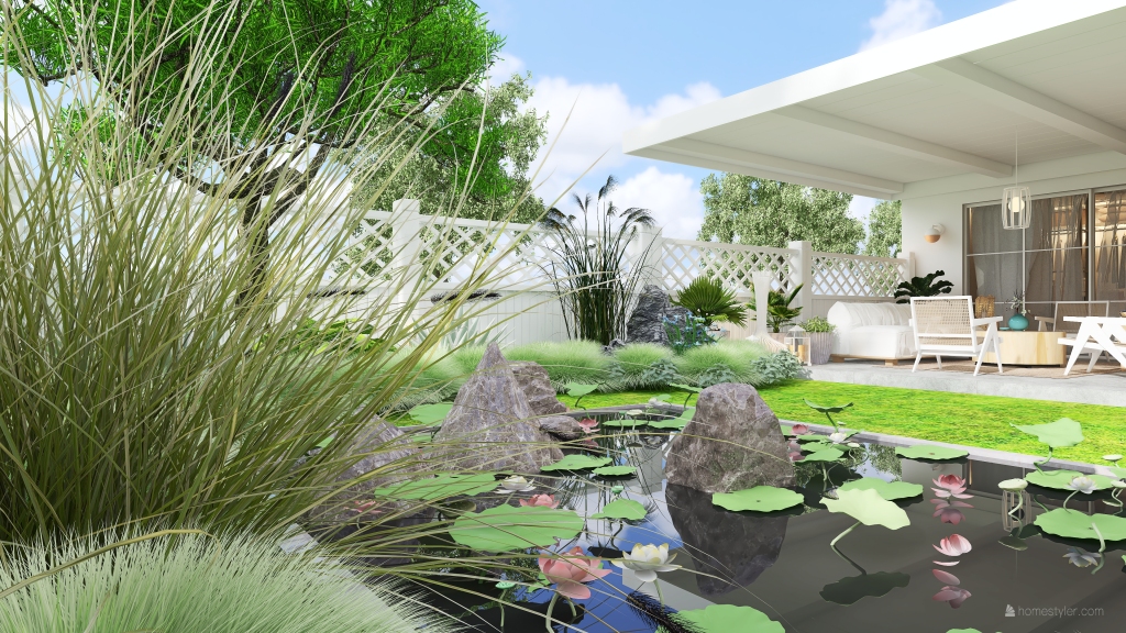 Bauhaus Contemporary Beige Grey EarthyTones Courtyard 3d design renderings