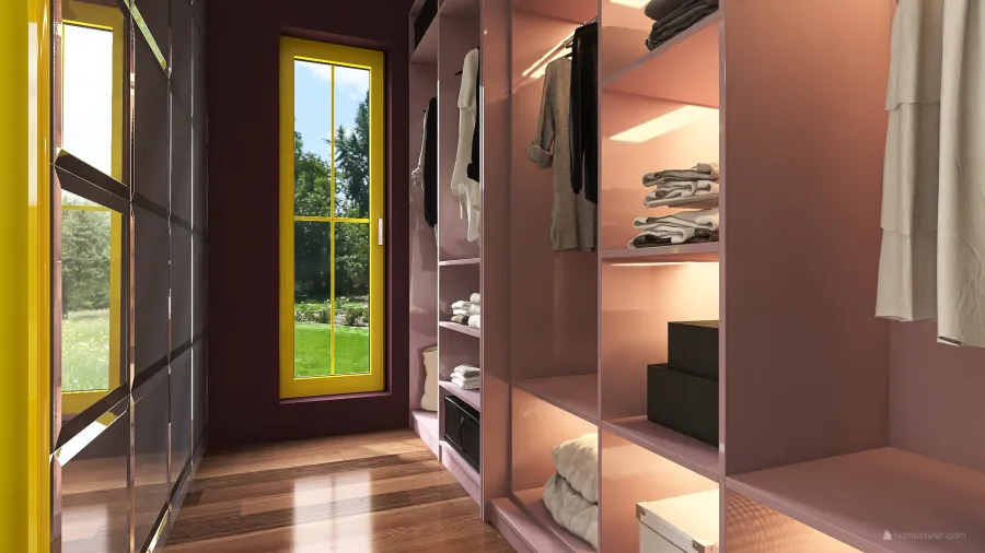 Modern Rustic Yellow WoodTones White Cloak Room 3d design renderings