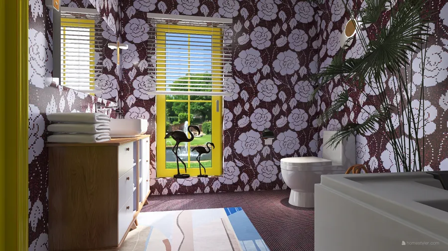Modern Rustic Yellow WoodTones White Master Bathroom 3d design renderings