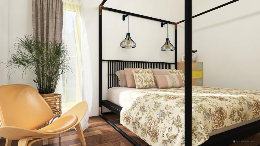 Modern Rustic Yellow WoodTones White Master Bedroom 3d design renderings