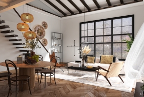 Bauhaus Contemporary Rustic Studio Apartment Design Rendering
