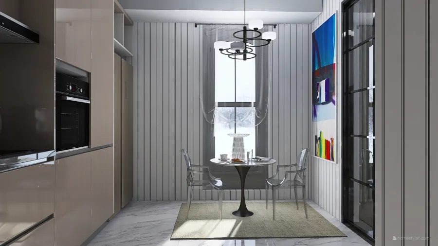 Modern White Grey Kitchen 3d design renderings