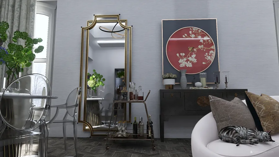 Modern White Grey Living and Dining Room 3d design renderings