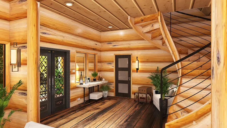Farmhouse Rustic WoodTones Black Great Room 3d design renderings