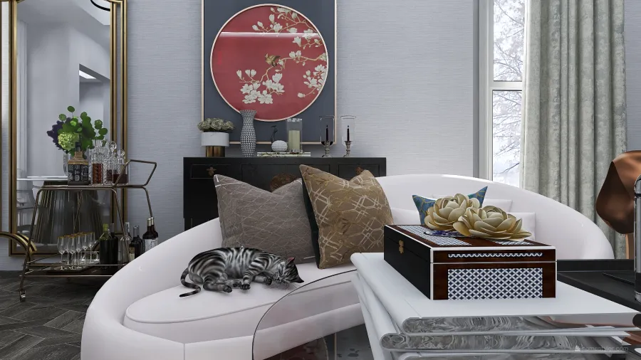 Modern White Grey Living and Dining Room 3d design renderings