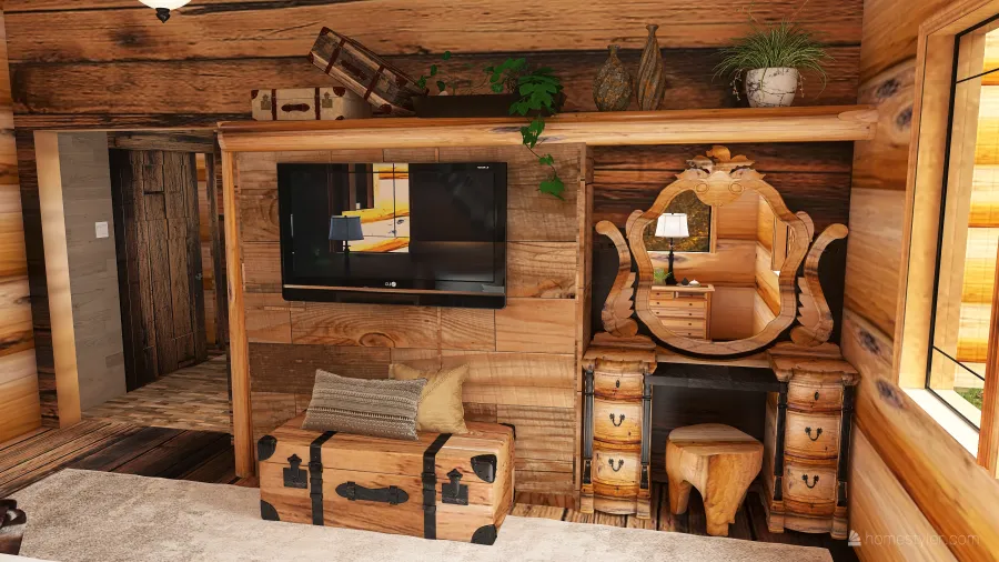 Farmhouse Rustic WoodTones Black Bedroom/On Suite 3d design renderings