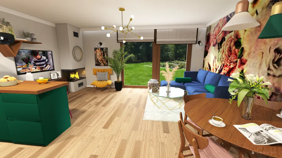 Salon z aneksem kuchennym 3d design renderings