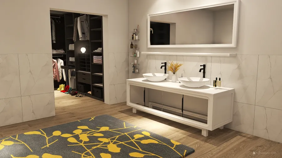 Modern Master Bedroom, Bathroom, and Closet 3d design renderings