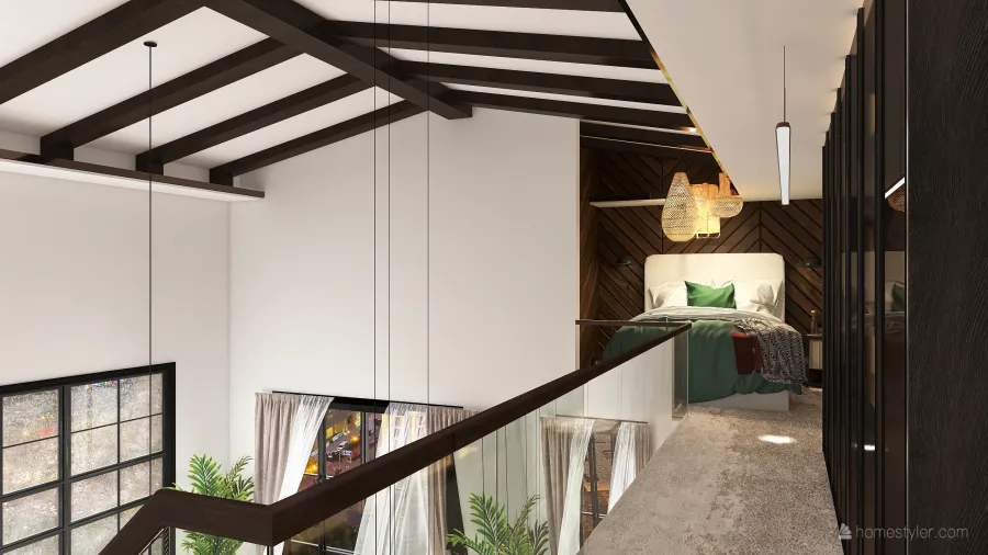 Bauhaus Contemporary Rustic EarthyTones Black White Living Room 3d design renderings