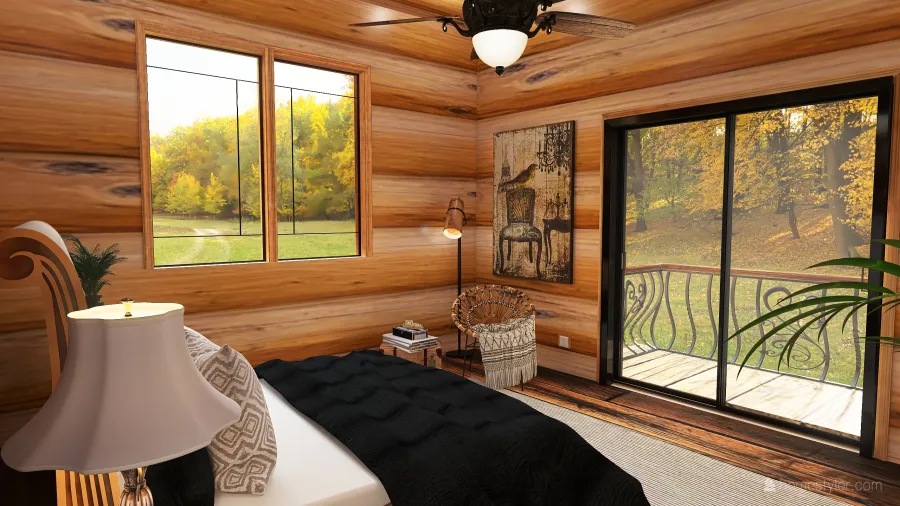 Farmhouse Rustic WoodTones Black Bedroom/On Suite 3d design renderings