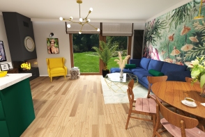 Version 2 Boho livingroom with kitchen Design Rendering