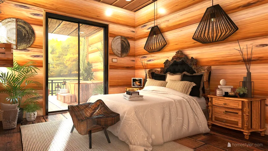 Farmhouse Rustic v2_CABIN HOME WoodTones Black 3d design renderings