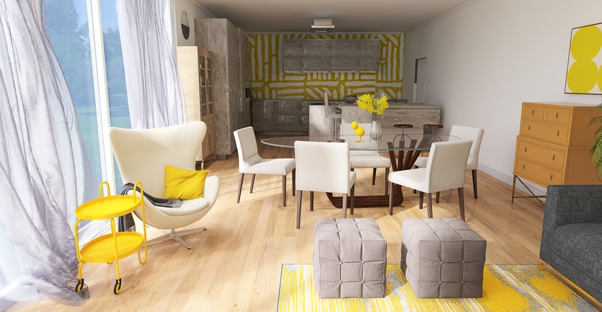 Pantone 2021 Yellow & Grey Home Interior Design Render