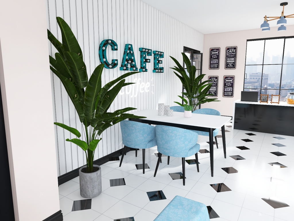 #6 Pastel Cafeteria 3d design renderings