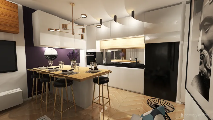biała kuchnia wolna wanna 3d design renderings