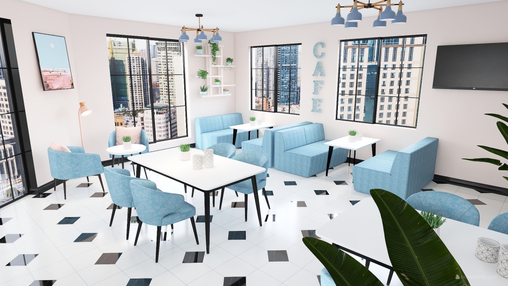 #6 Pastel Cafeteria 3d design renderings