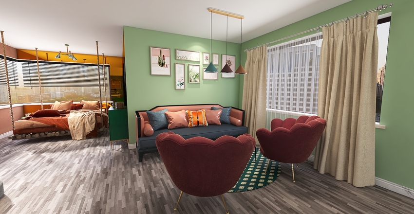 Otwarta przestrzeń-mieszkanie Interior Design Render