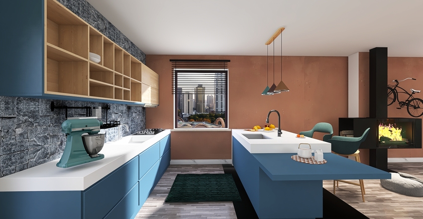 Otwarta przestrzeń-mieszkanie Interior Design Render