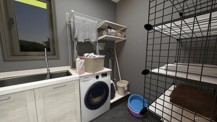 Modern White Grey Red Black Laundry Room 3d design renderings