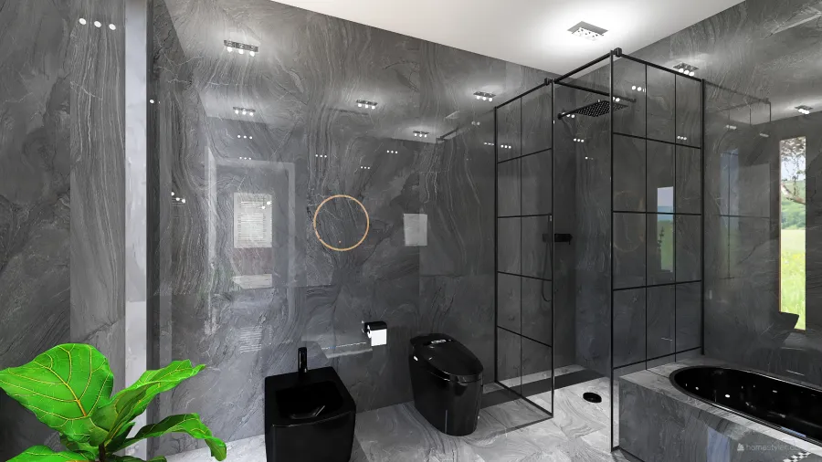 Modern White Grey Red Black Master Bathroom 3d design renderings