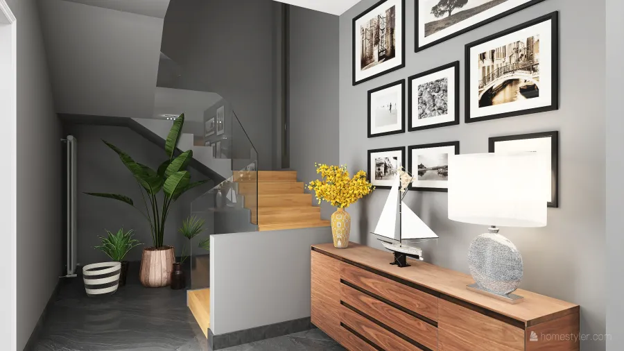 Modern White Grey Red Black Living and Dining Room 3d design renderings
